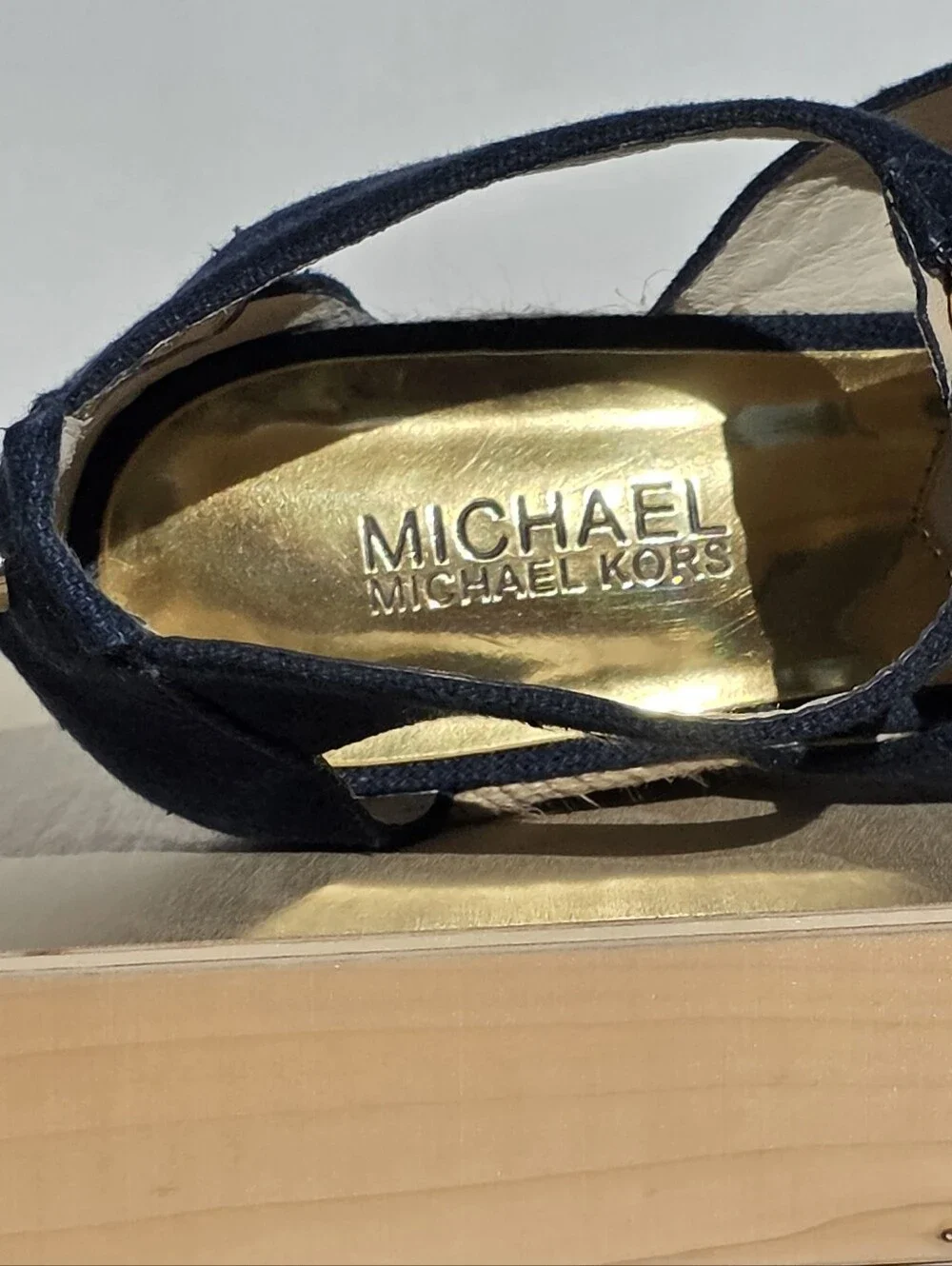 Michael Kors Size 7.5 Navy Fabric Espadrille Wedge Sandals